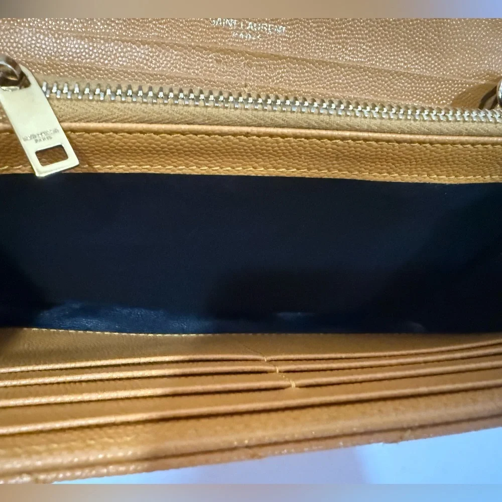 Saint Laurent YSL Cassandre Envelope Leather Wallet on Chain Mustard with COA